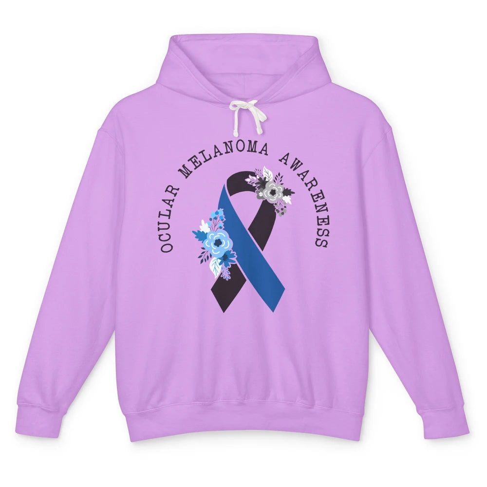 Ocular Melanoma Awareness Floral Black Blue Ribbon Rainbow Unisex Lightweight Hoodie