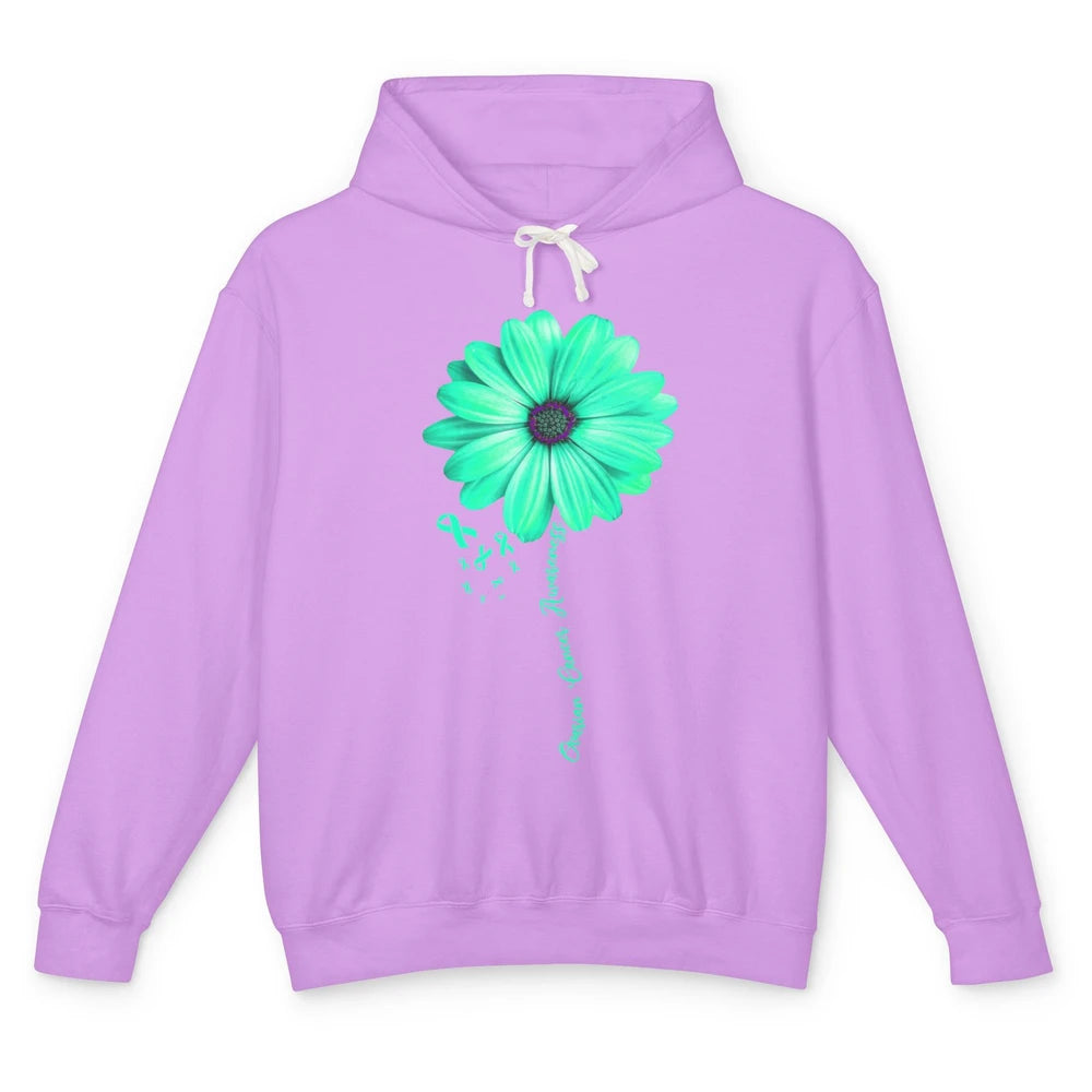 Ovarian Cancer Awareness Daisy Flower Teal Ribbon Cancer Unisex Lightweight Hoodie