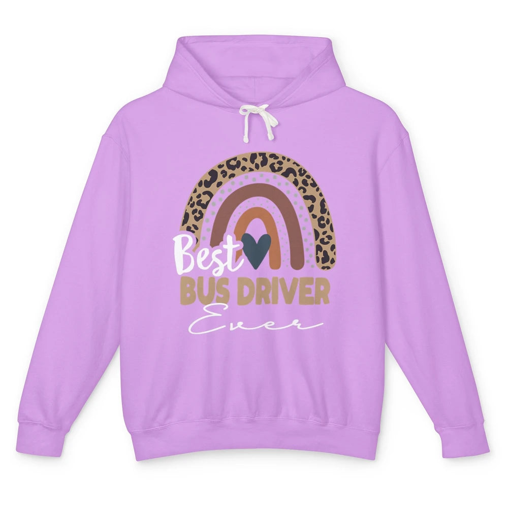 Funny Best School Bus Driver Ever Life Leopard Rainbow Boho Unisex Lightweight Hoodie