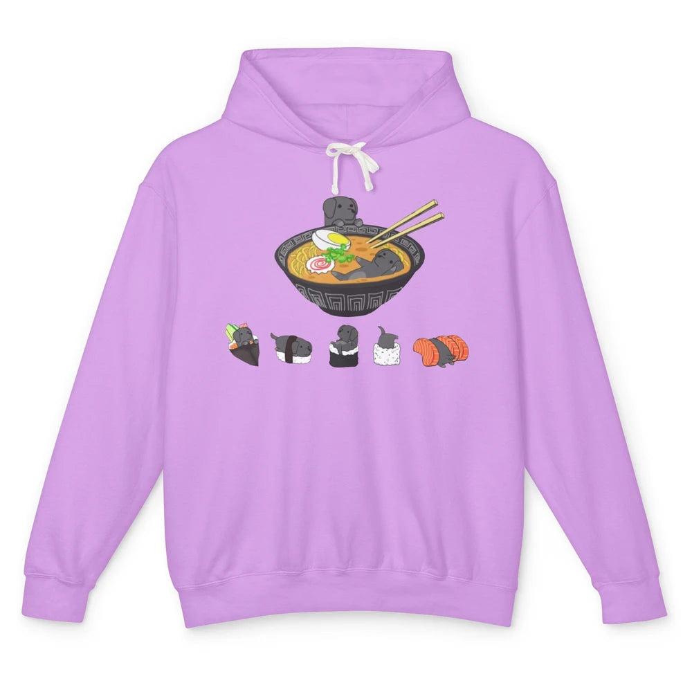 Black Labrador Sushi Ramen Bowl Japanese Kawaii Dog Mom Unisex Lightweight Hoodie