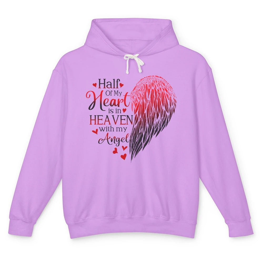 Angel Wing Half Of My Heart In Heaven With My Angel Memorial Unisex Lightweight Hoodie