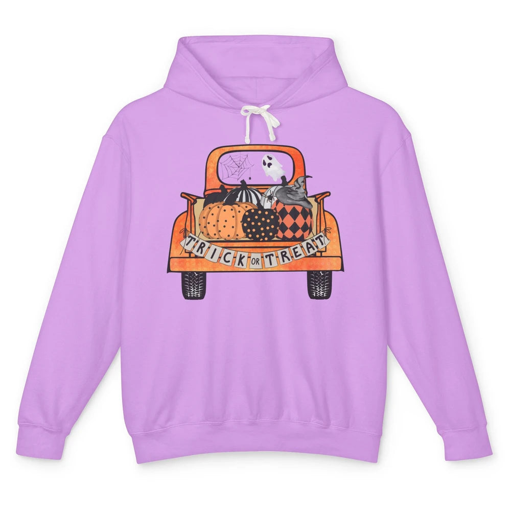 Retro Fall Pumpkin Truck Fall Halloween Trick Or Treat Gift Unisex Lightweight Hoodie