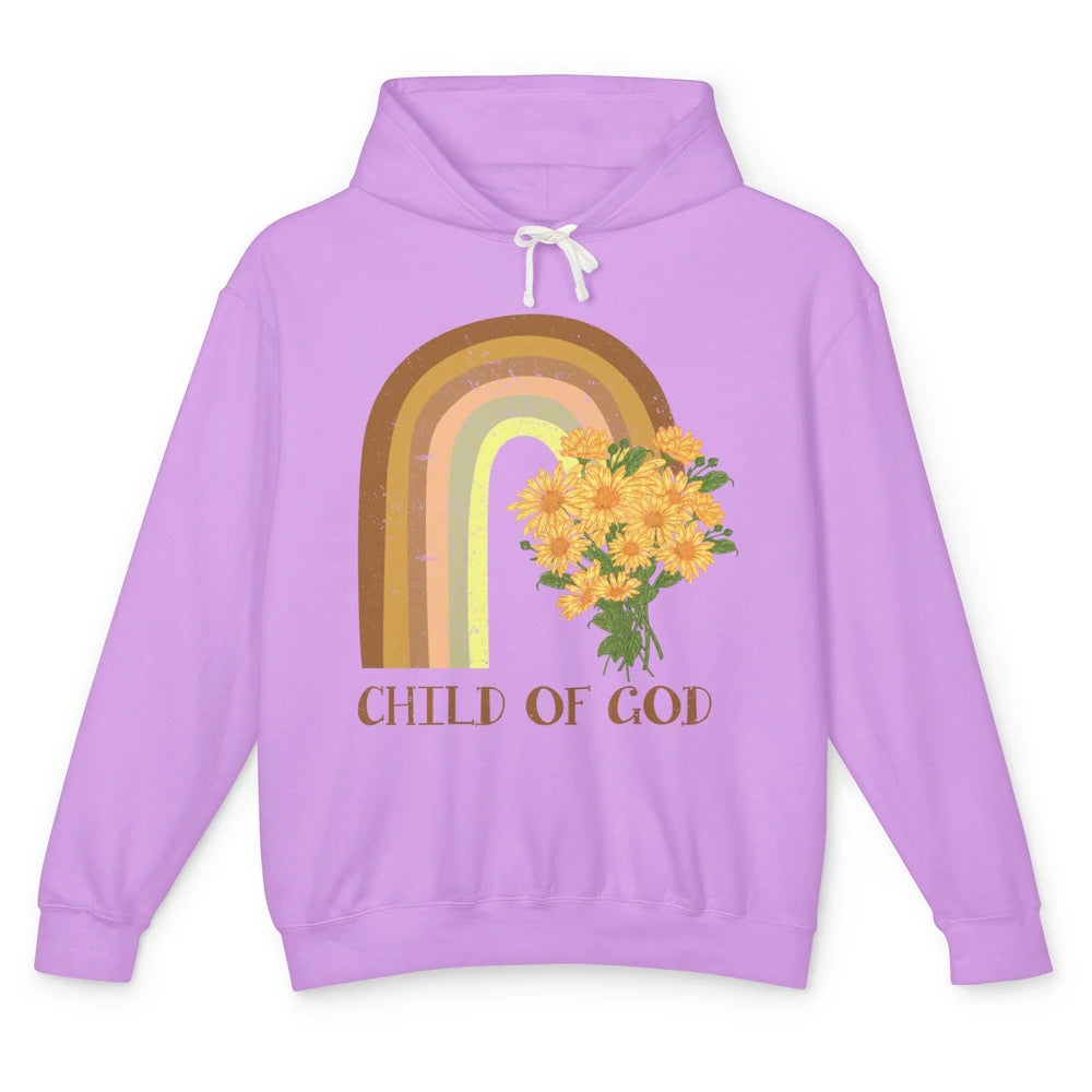 Vintage Sunflower Rainbow Child Of God Christian Religious Unisex Lightweight Hoodie