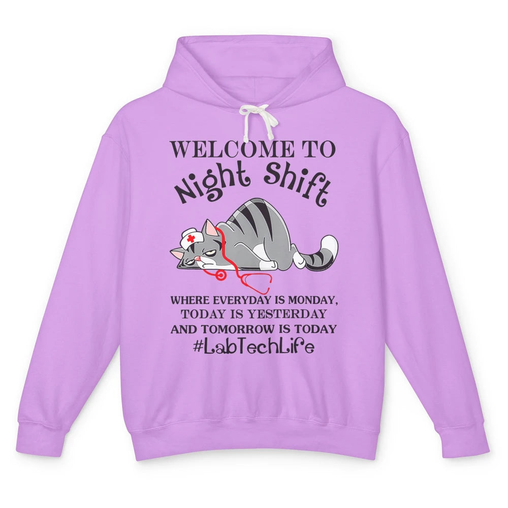 Funny Welcome To Night Shift Cat Lab Tech Medical Laboratory Unisex Lightweight Hoodie