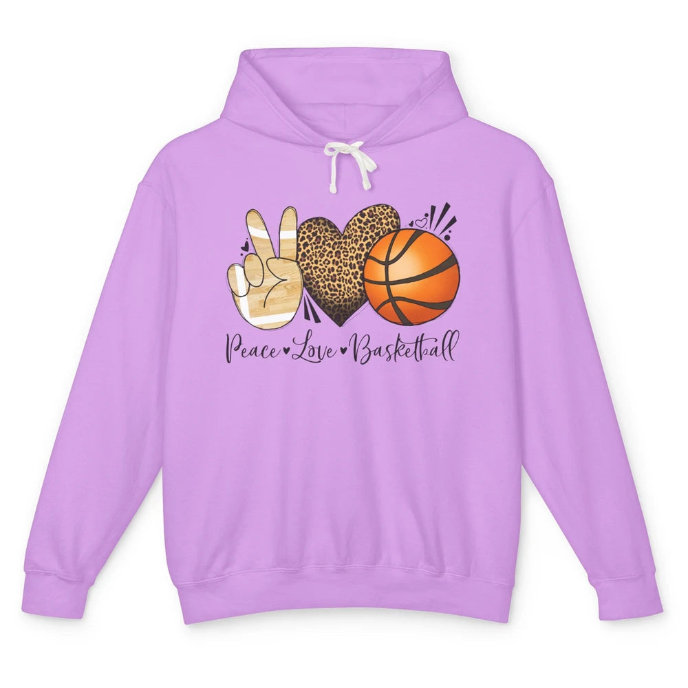 Peace Love Basketball Leopard Heart Basketball Lovers Gift Unisex Lightweight Hoodie