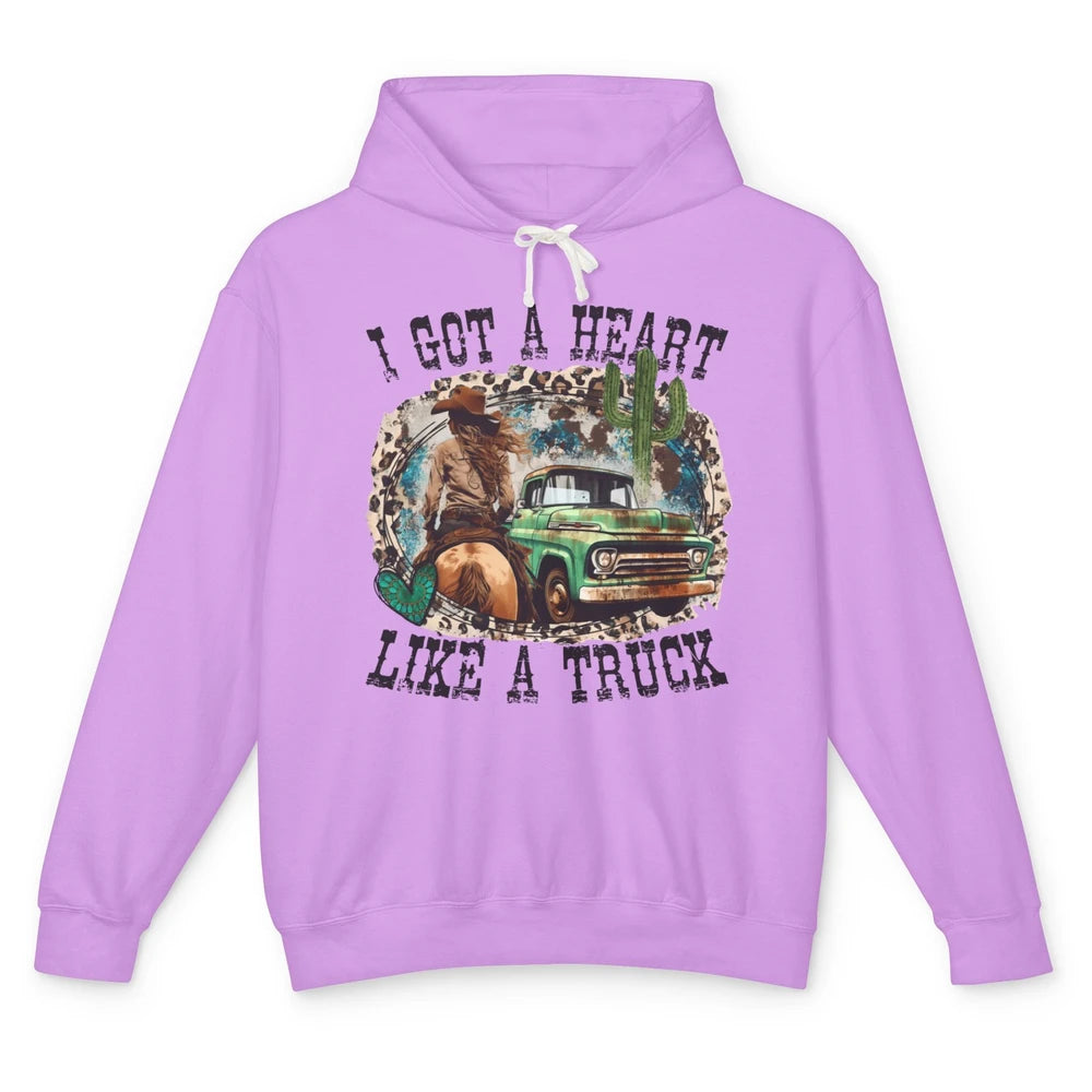 Leopard Cowgirl I Got A Heart Like A Truck Western Country Unisex Lightweight Hoodie