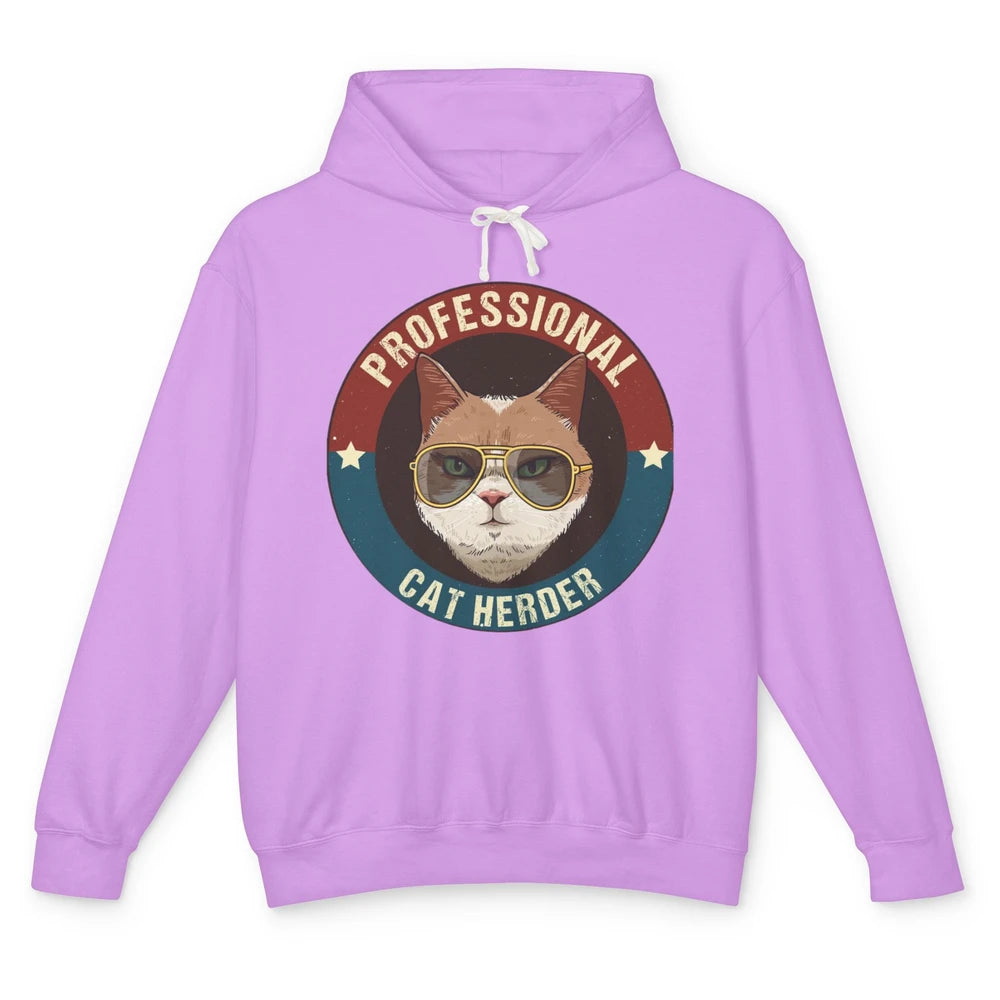 Vintage Cat Glasses Professional Cat Herder Cat Mom Cat Dad Unisex Lightweight Hoodie