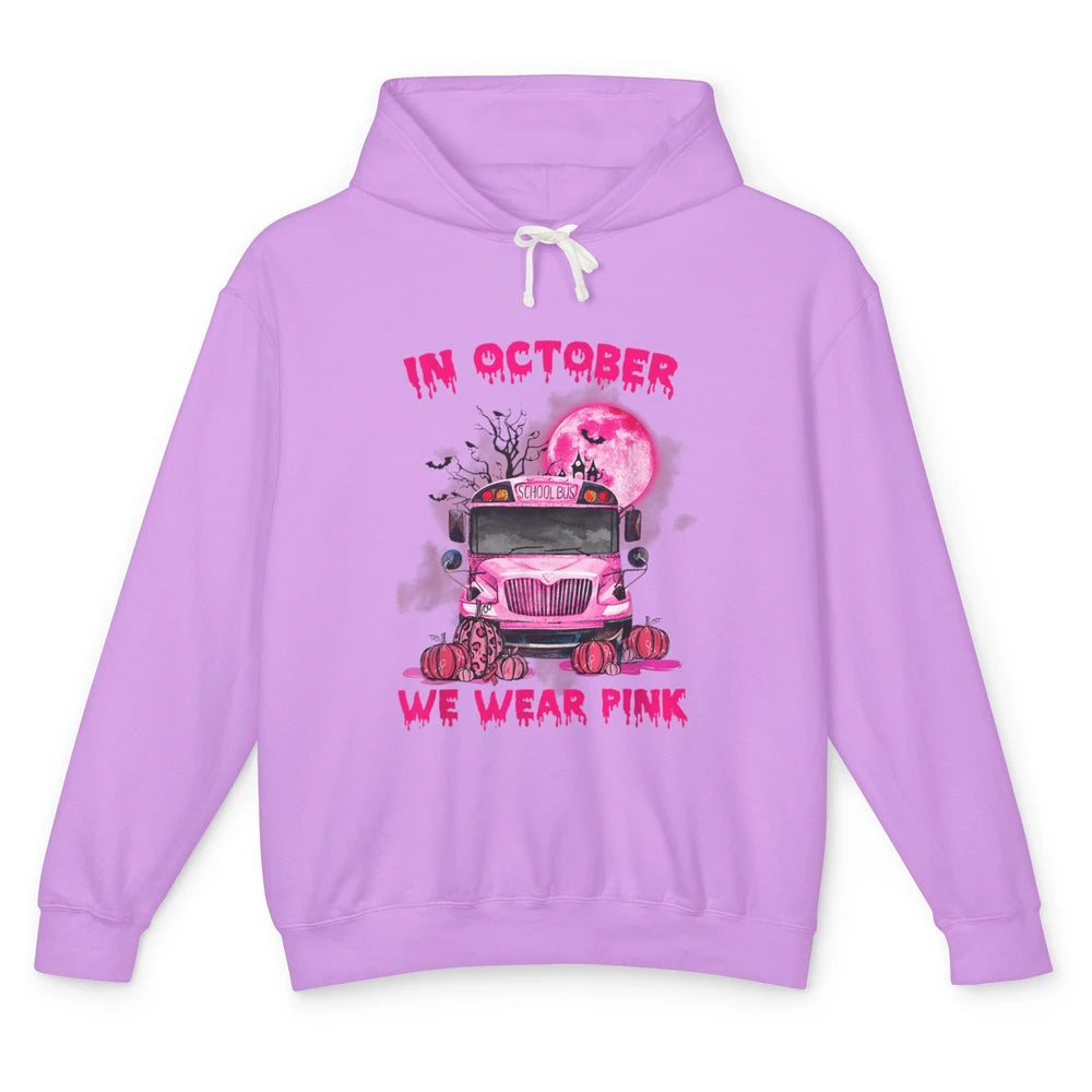 School Bus Driver Wear Pink Ribbon Breast Cancer Awareness Unisex Lightweight Hoodie