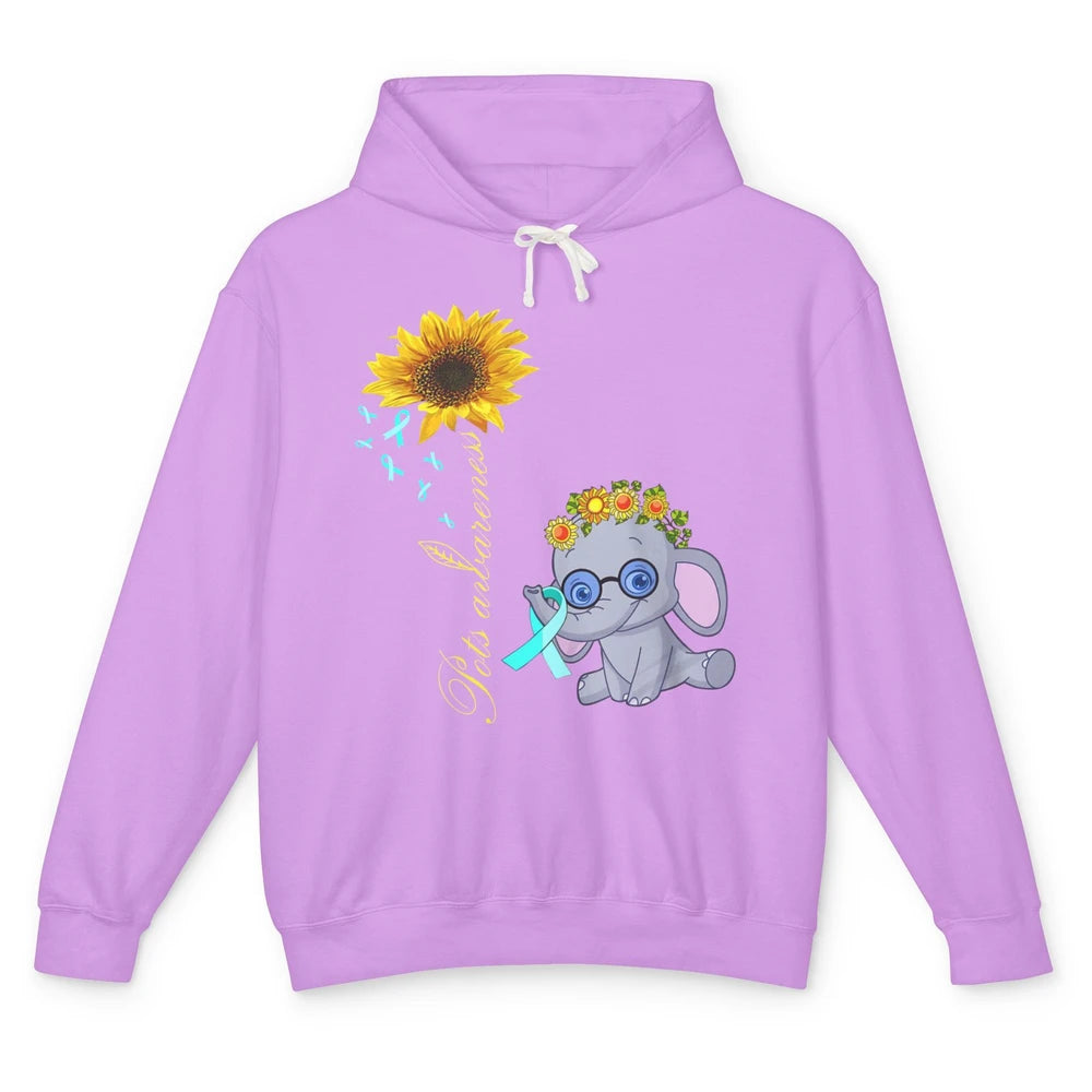 Sunflower Baby Elephant POTS Awareness Turquoise Ribbon Gift Unisex Lightweight Hoodie