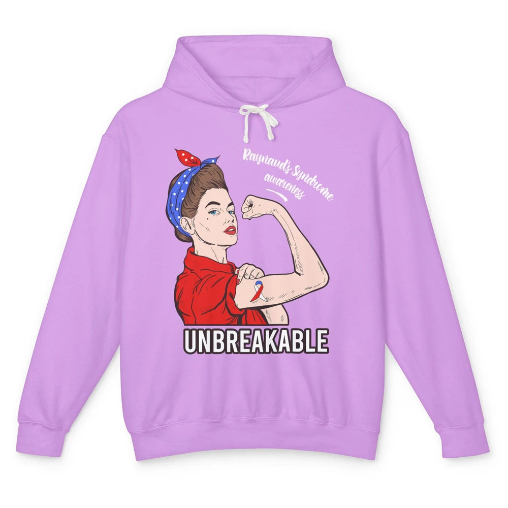 Raynaud's Syndrome Red Blue Ribbon Strong Woman Unbreakable Unisex Lightweight Hoodie