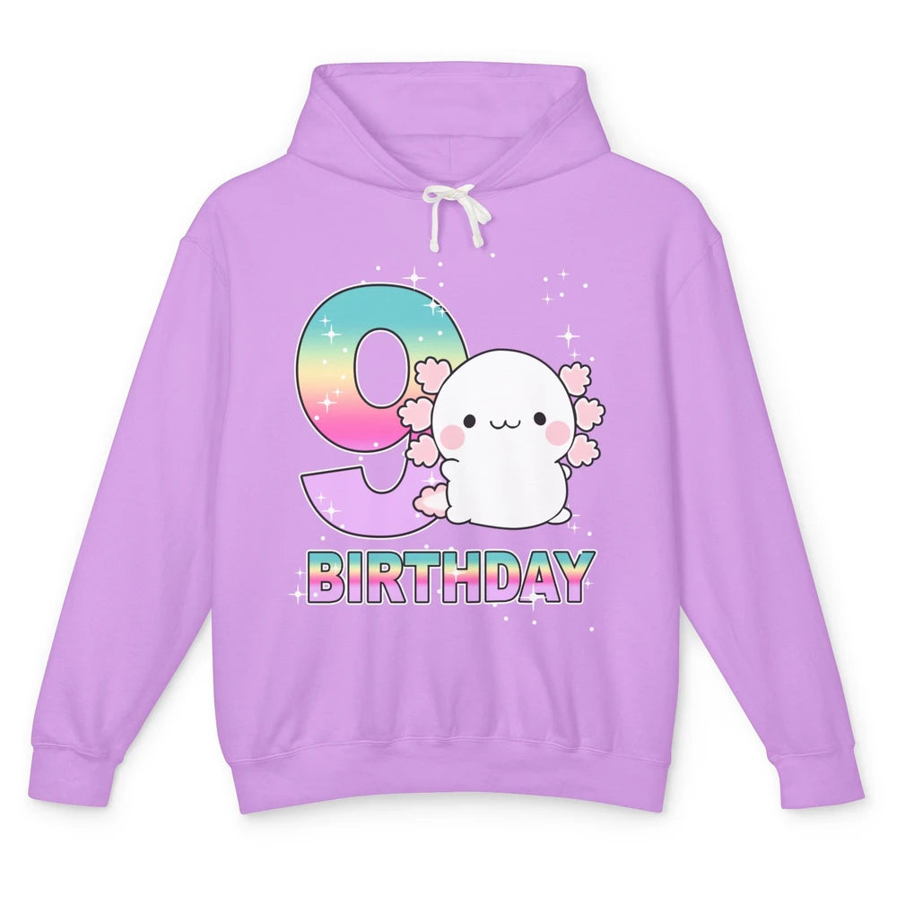 Cute Axolotl 9th Birthday Girl Boy 9 Years Old Birthday Gift Unisex Lightweight Hoodie