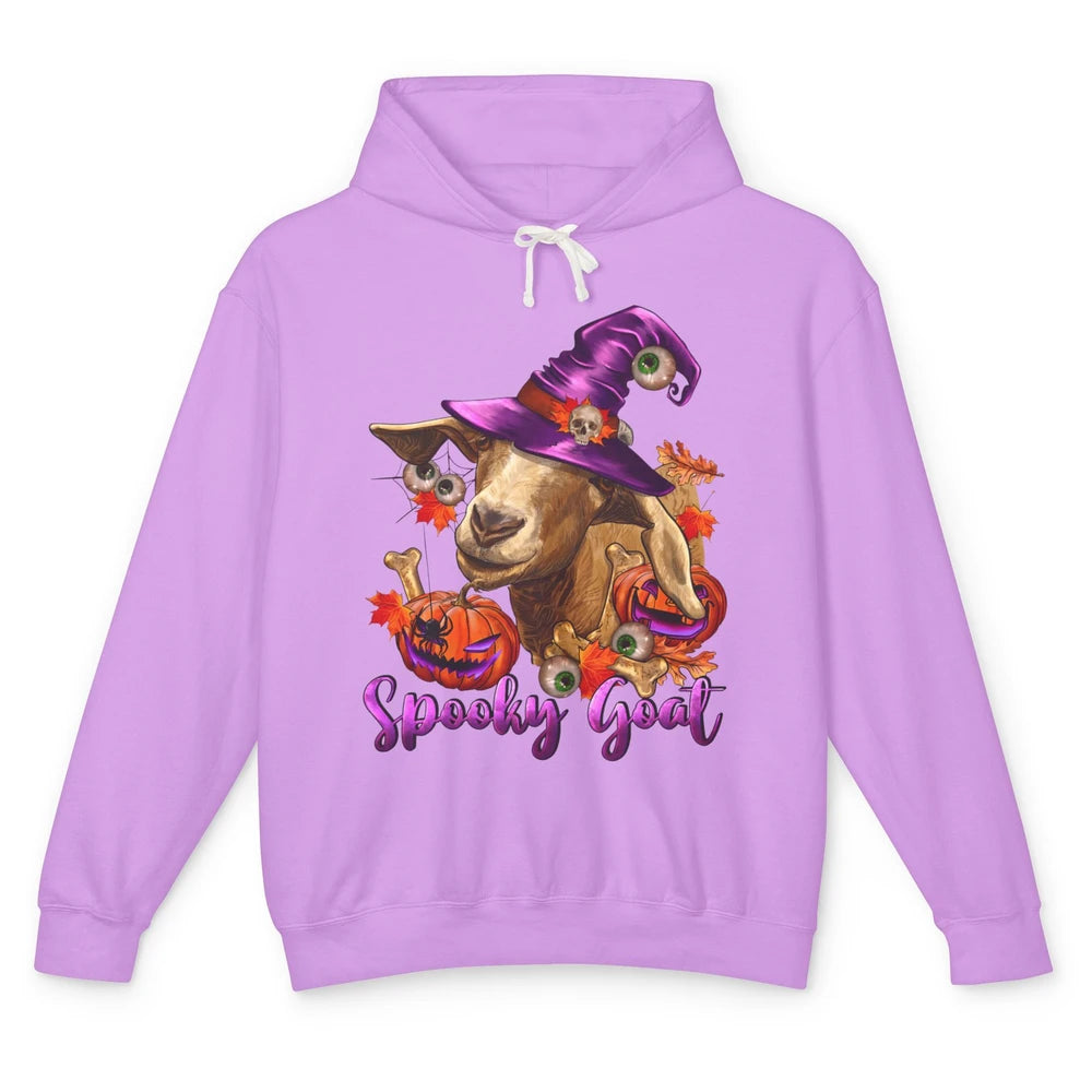 Funny Goat Witch Pumpkin Fall Leaves Halloween Goat Mom Unisex Lightweight Hoodie