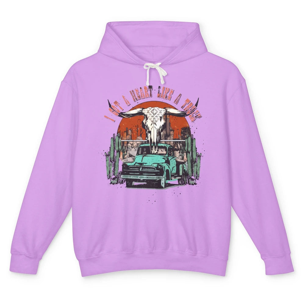 Desert Bull Skull Got A Heart Like A Truck Western Valentine Unisex Lightweight Hoodie