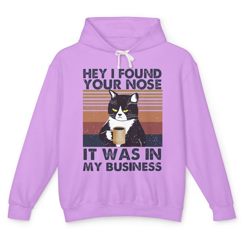 Retro Black Cat I Found Your Nose In My Business Sarcastic Unisex Lightweight Hoodie