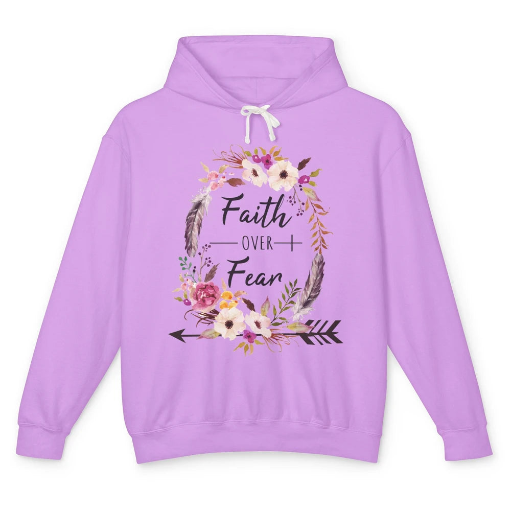 Floral Faith Over Fear Christian Religious Motivational Unisex Lightweight Hoodie