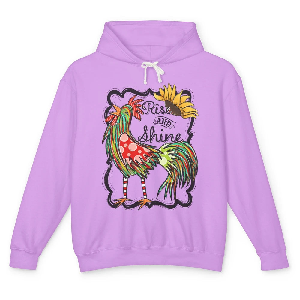 Sunflower Chicken Rooster Rise And Shine Western Motivation Unisex Lightweight Hoodie