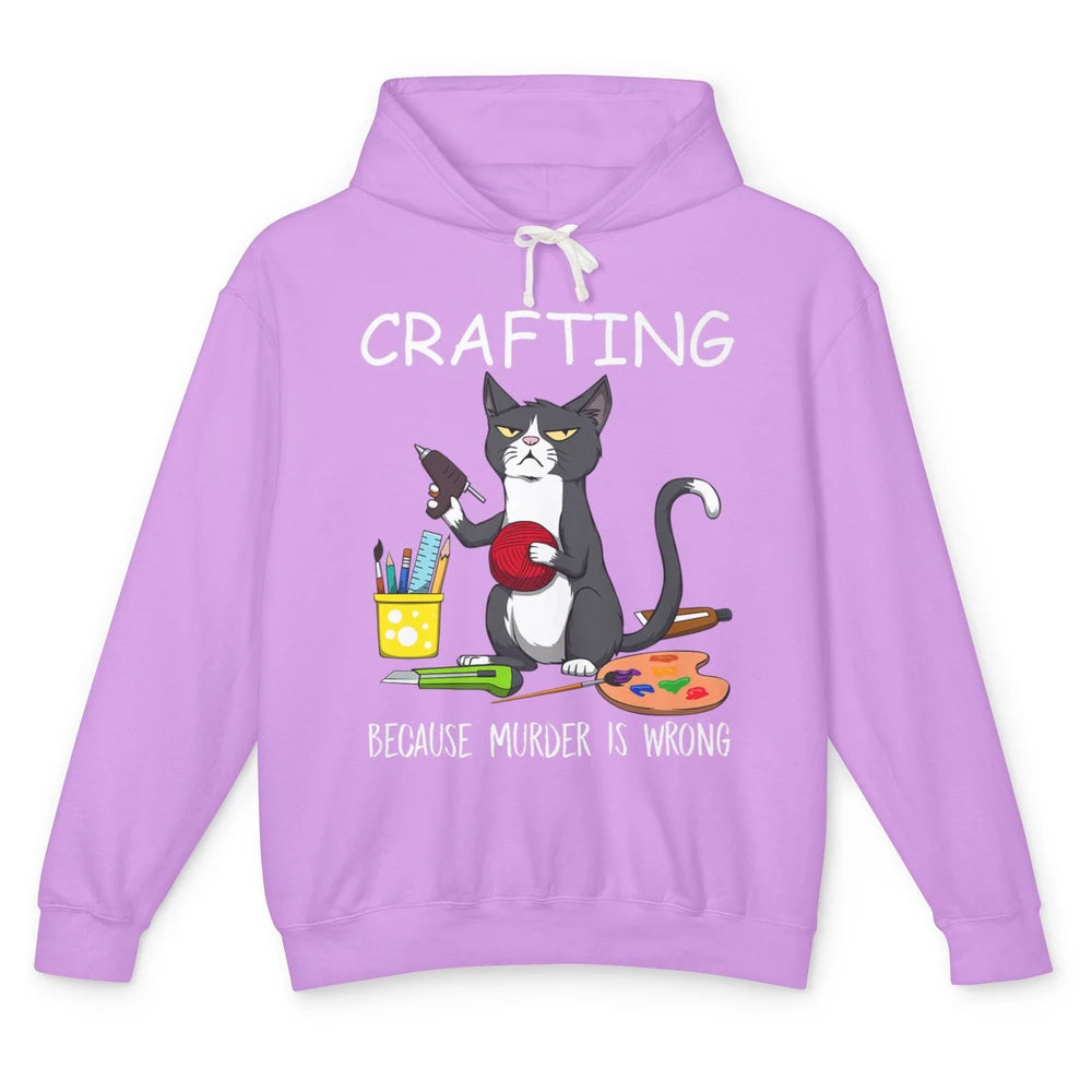 Funny Black Cat Crafting Because Murder Is Wrong Painter Unisex Lightweight Hoodie