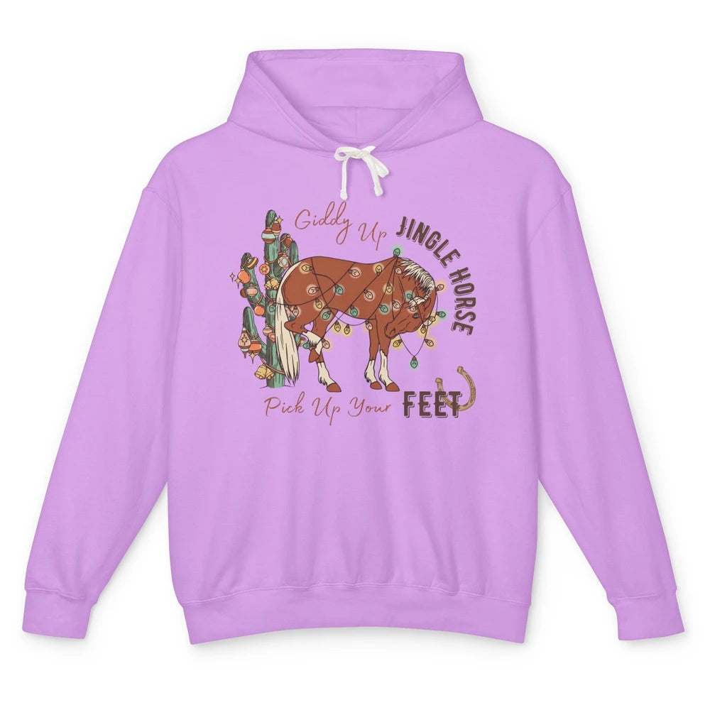 Giddy Up Jingle Horse Pick Up Your Feet Christmas Lights Unisex Lightweight Hoodie