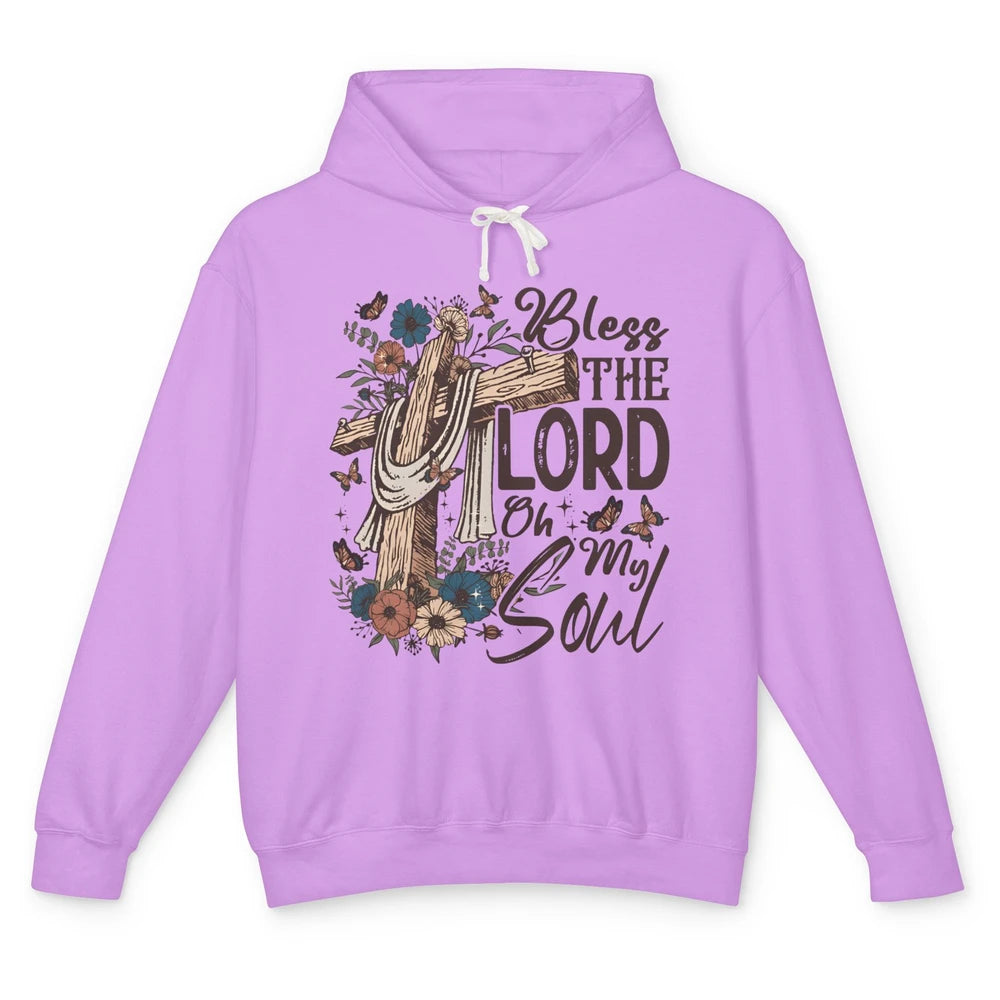 Retro Christian Floral Jesus Cross Bless The Lord Oh My Soul Unisex Lightweight Hoodie