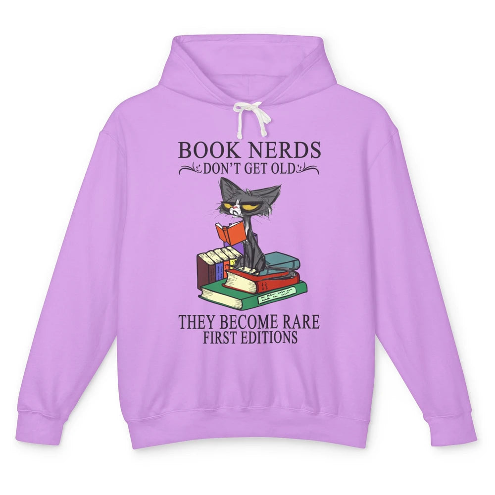 Cat Book Nerds Don't Get Old They Become Rare Reading Lovers Unisex Lightweight Hoodie