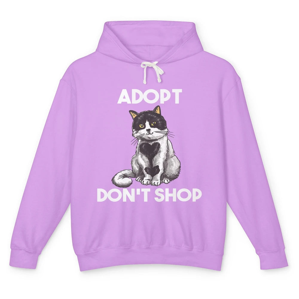 Adopt Dont Shop Black White Cat Rescue Animal Pet Rescuer Unisex Lightweight Hoodie