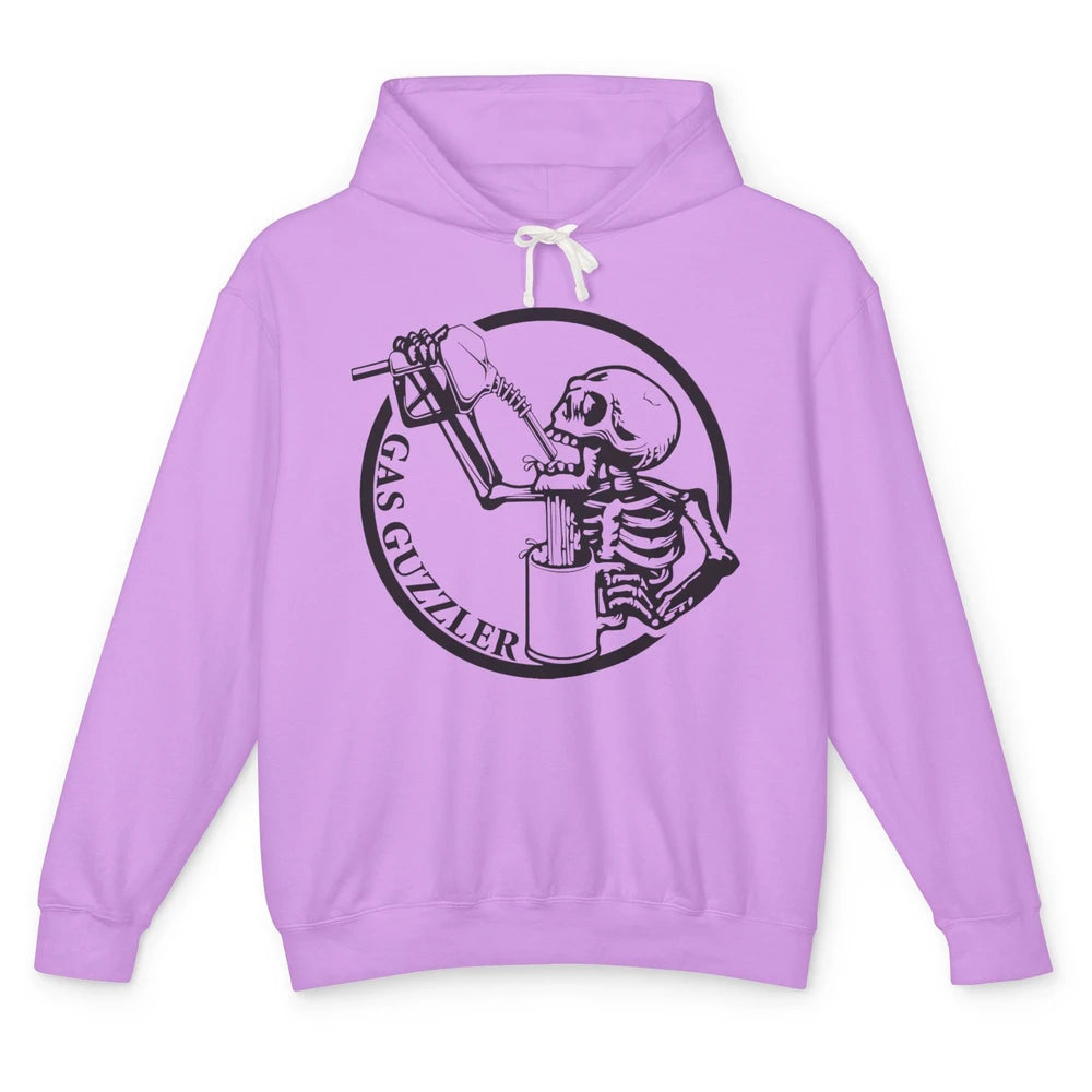 Funny Skeleton Gas Guzzler Sarcastic Skeleton Halloween Unisex Lightweight Hoodie