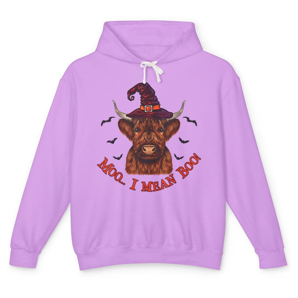 Funny Moo I Mean Boo Ghost Cow Spooky Farm Witch Halloween Unisex Lightweight Hoodie