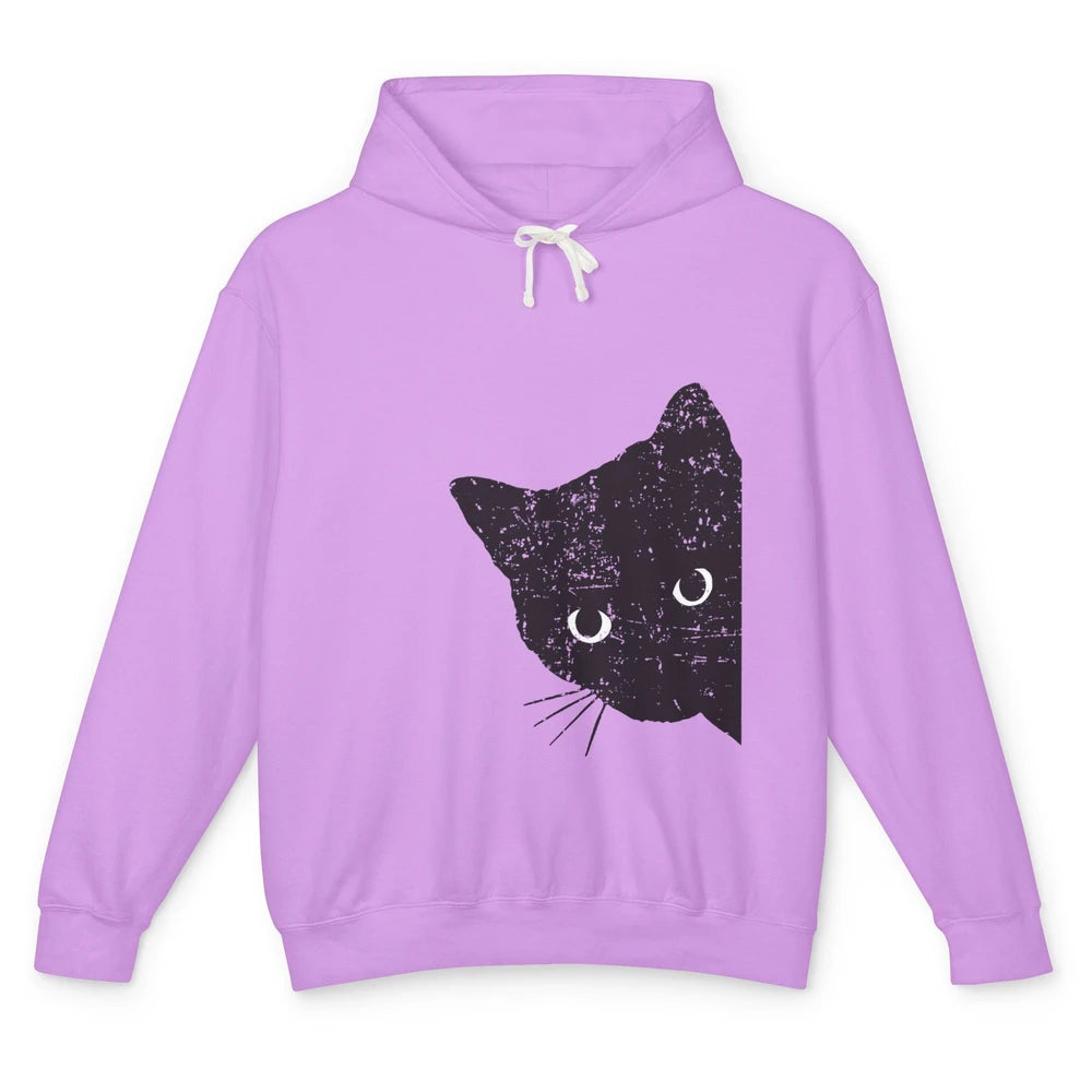 Funny Retro Black Cat Peeking Ew People Anti Social Cat Unisex Lightweight Hoodie