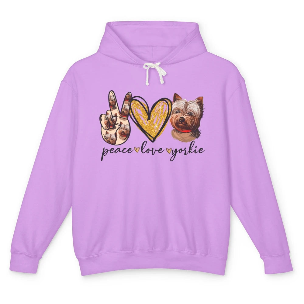 Peace Love Yorkie Dog Lovers Yorkshire Terrier Dad Mom Gift Unisex Lightweight Hoodie