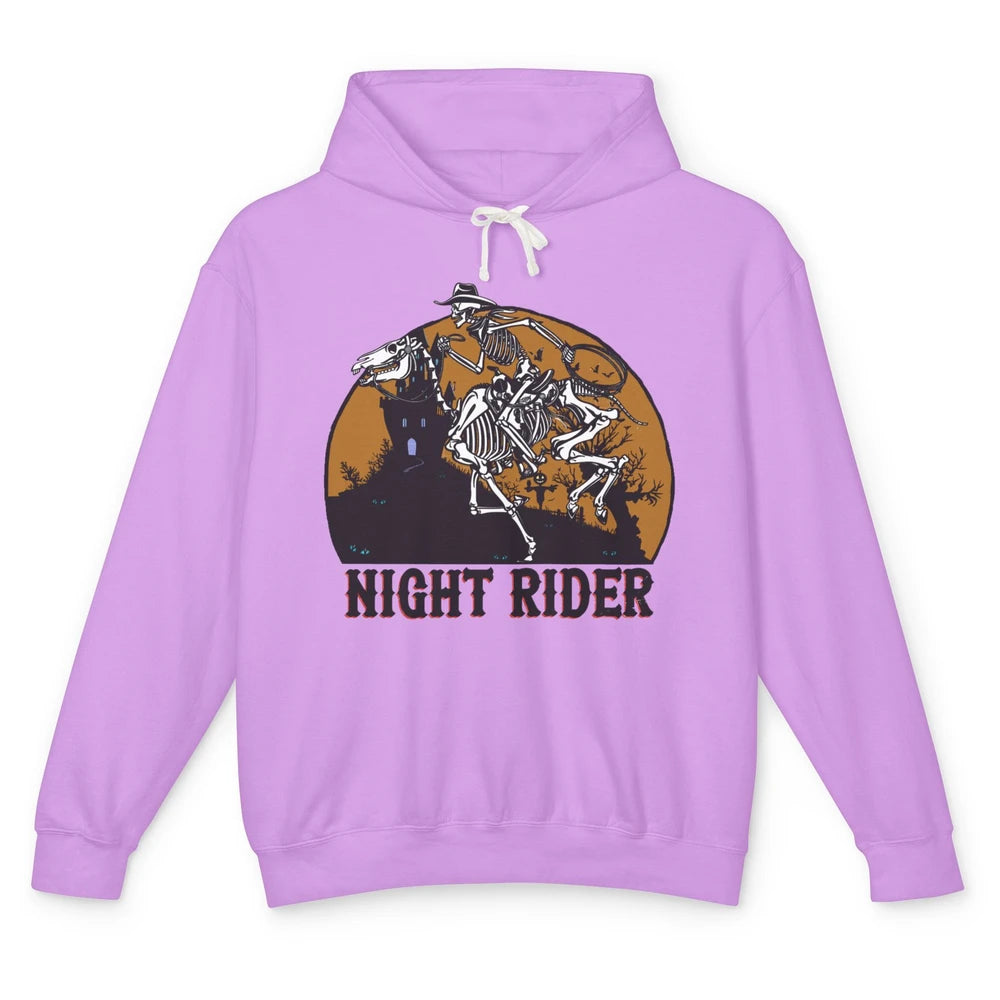 Cowboy Skeleton Bucking Horse Night Rider Western Halloween Unisex Lightweight Hoodie