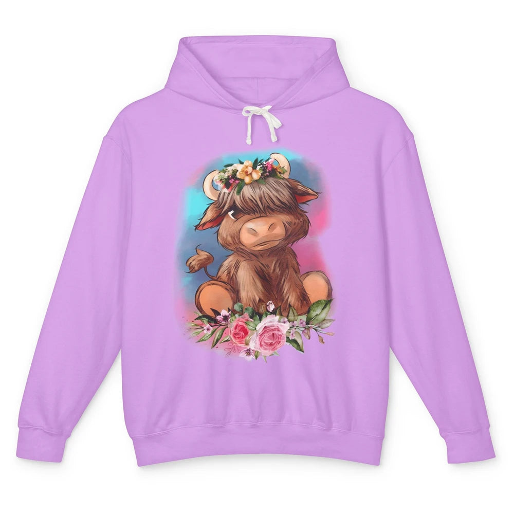 Floral Baby Highland Cow Farm Animals Western Country Unisex Lightweight Hoodie