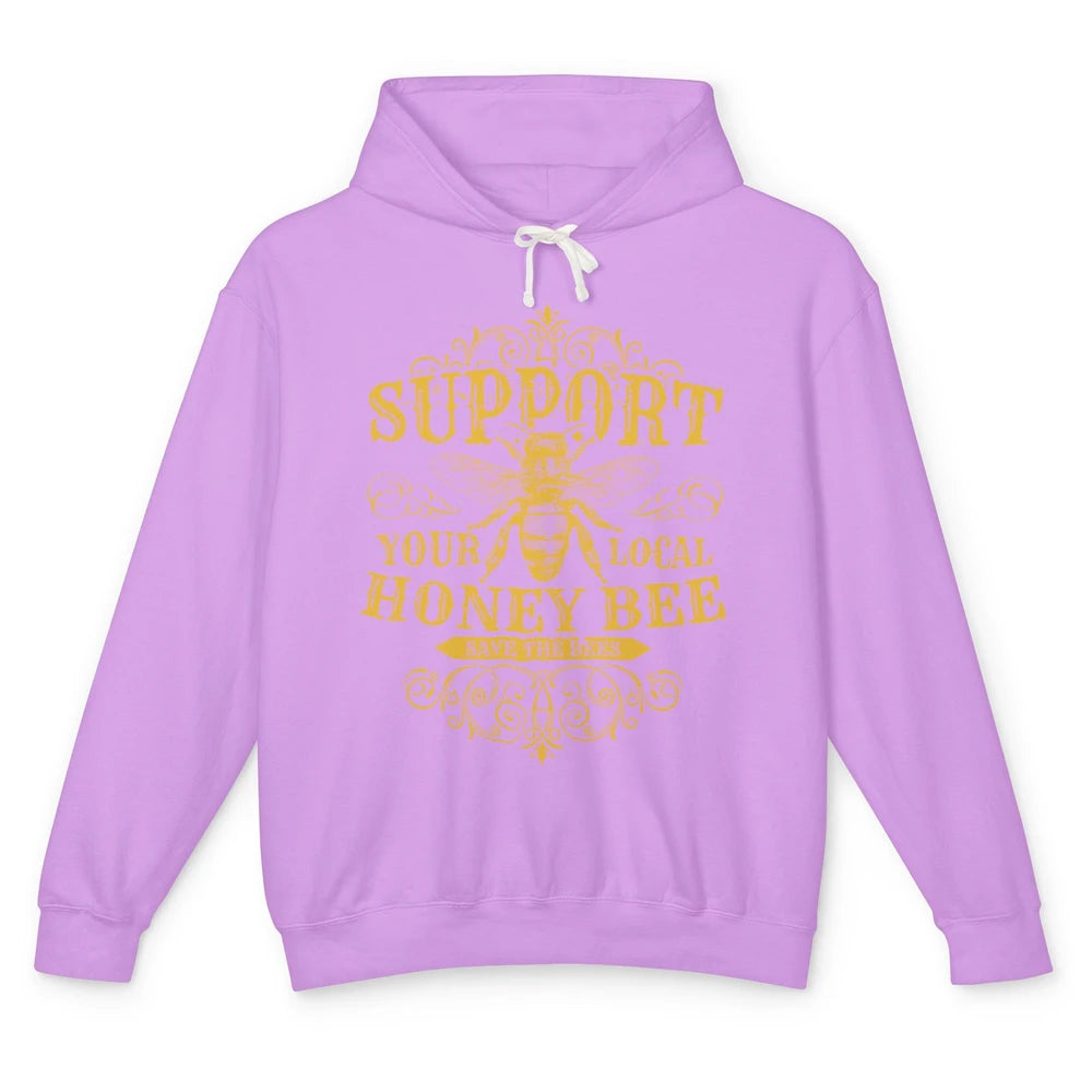 Vintage Beekeeper Support Your Local Honeybee Save The Bees Unisex Lightweight Hoodie