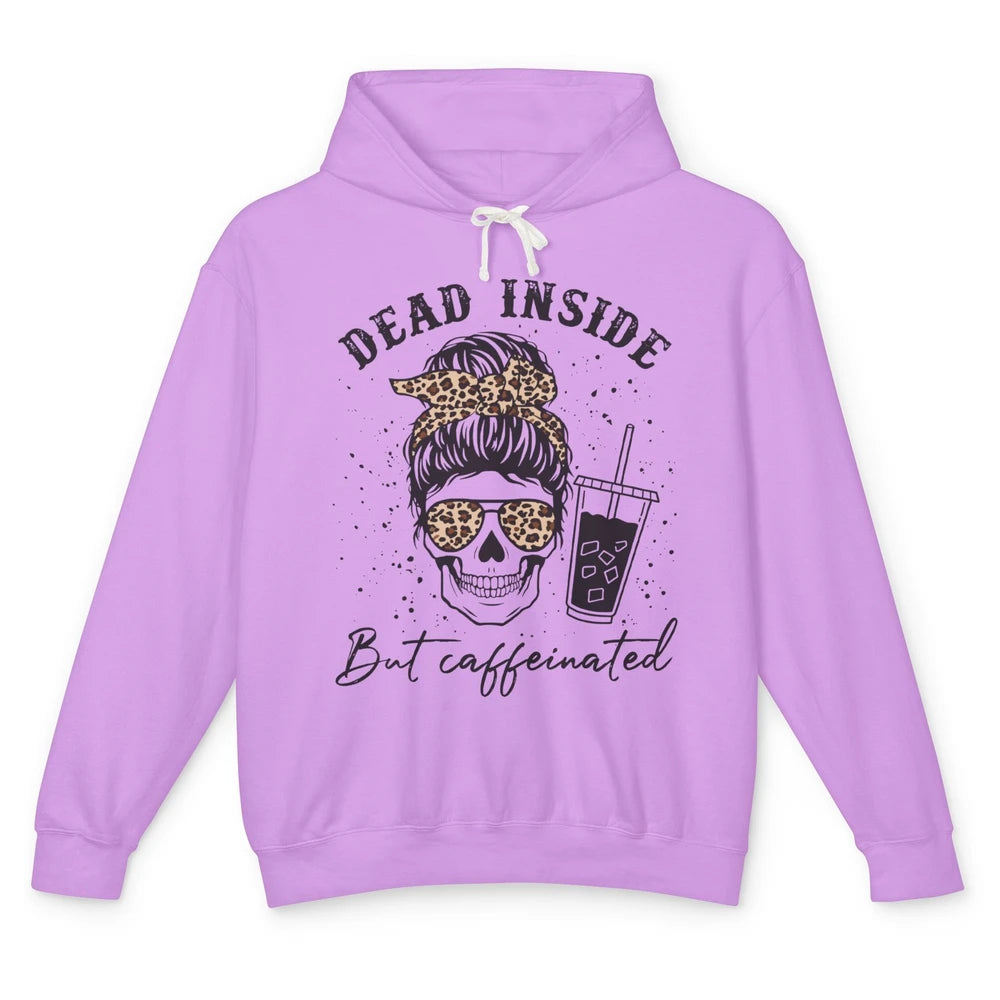 Coffee Skeleton Mom Messy Bun Dead Inside But Caffeinated Unisex Lightweight Hoodie