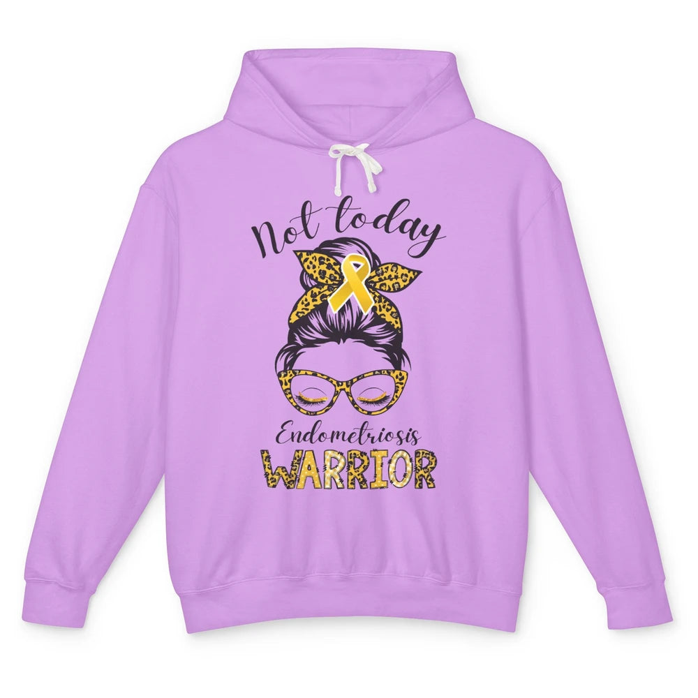 Endometriosis Awareness Leopard Messy Bun Not Today Warrior Unisex Lightweight Hoodie