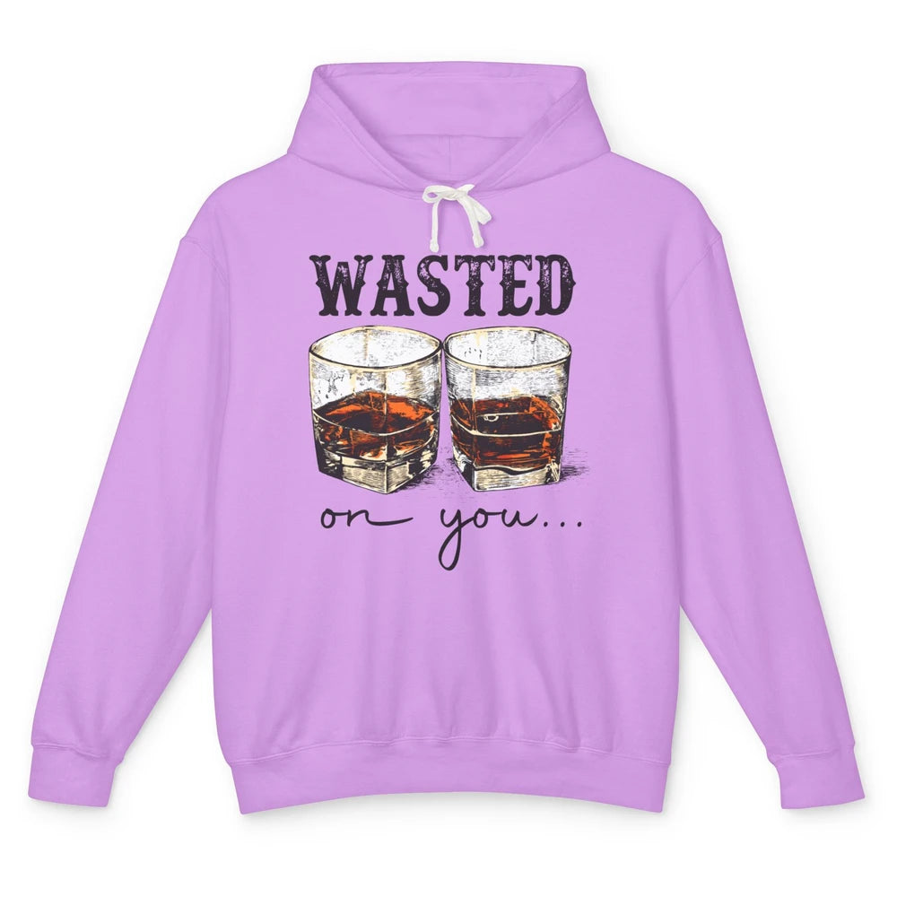 Retro Whiskey Wasted On You Western Country Cowboy Gift Unisex Lightweight Hoodie