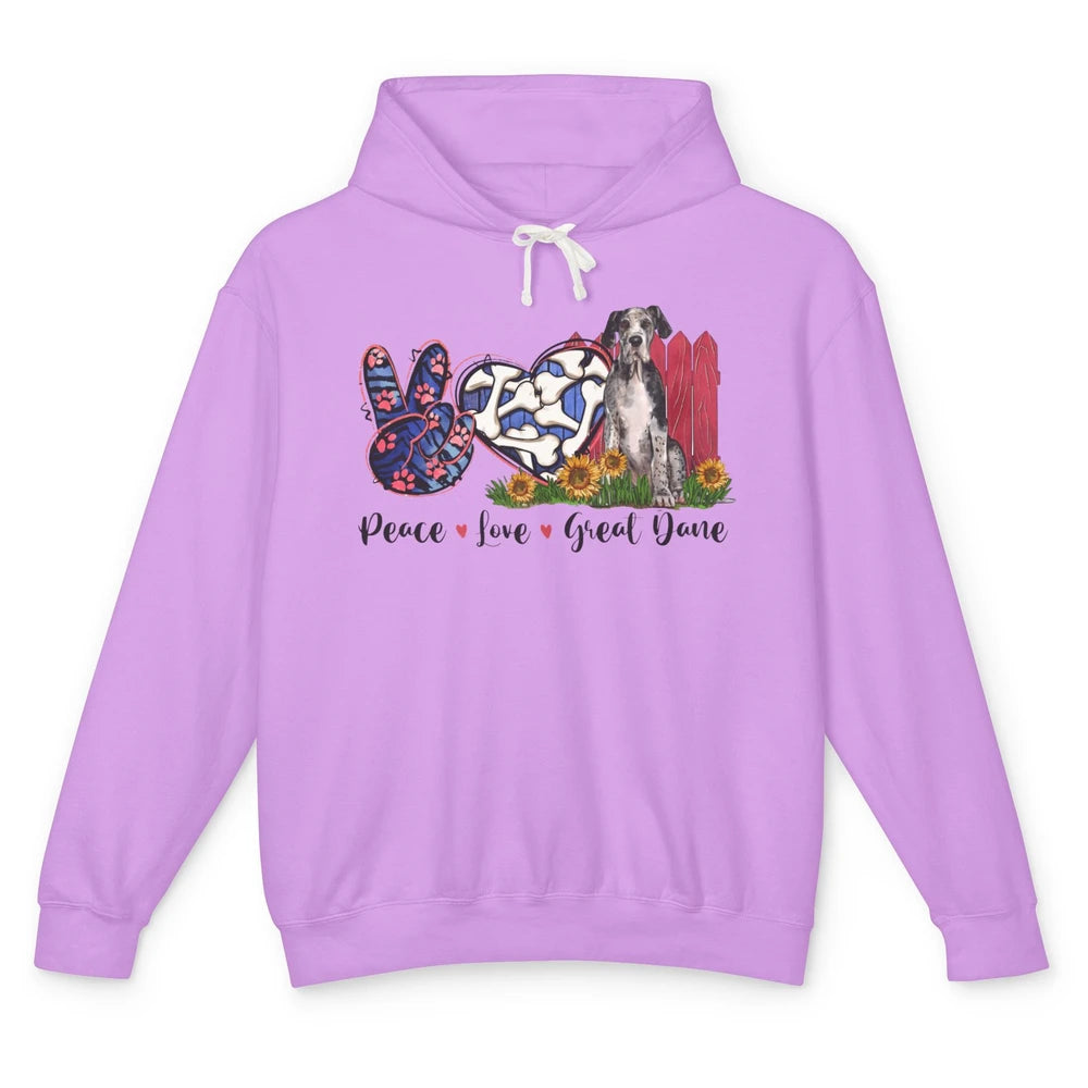 Peace Love Great Dane Sunflower Dog Mom Western Dog Mama Unisex Lightweight Hoodie