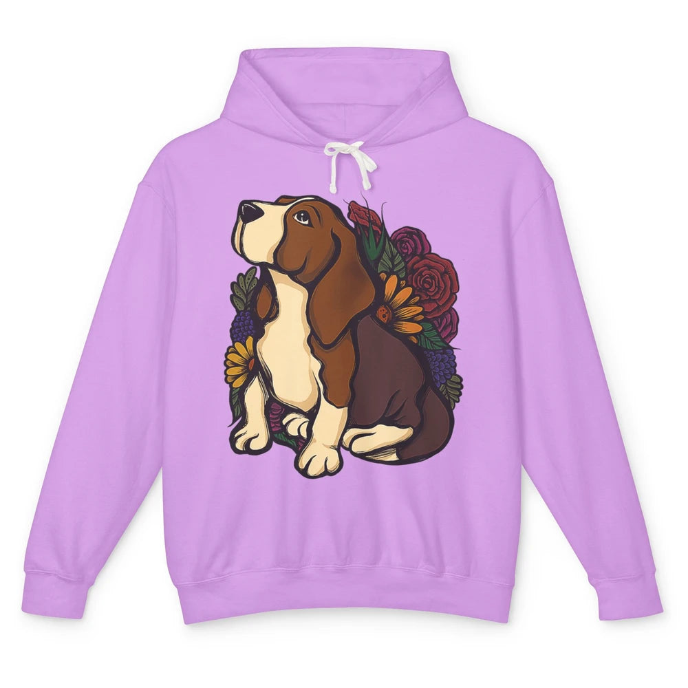 Cute Beagle Dog Floral Dog Mom Life Watercolor Wildflowers Unisex Lightweight Hoodie