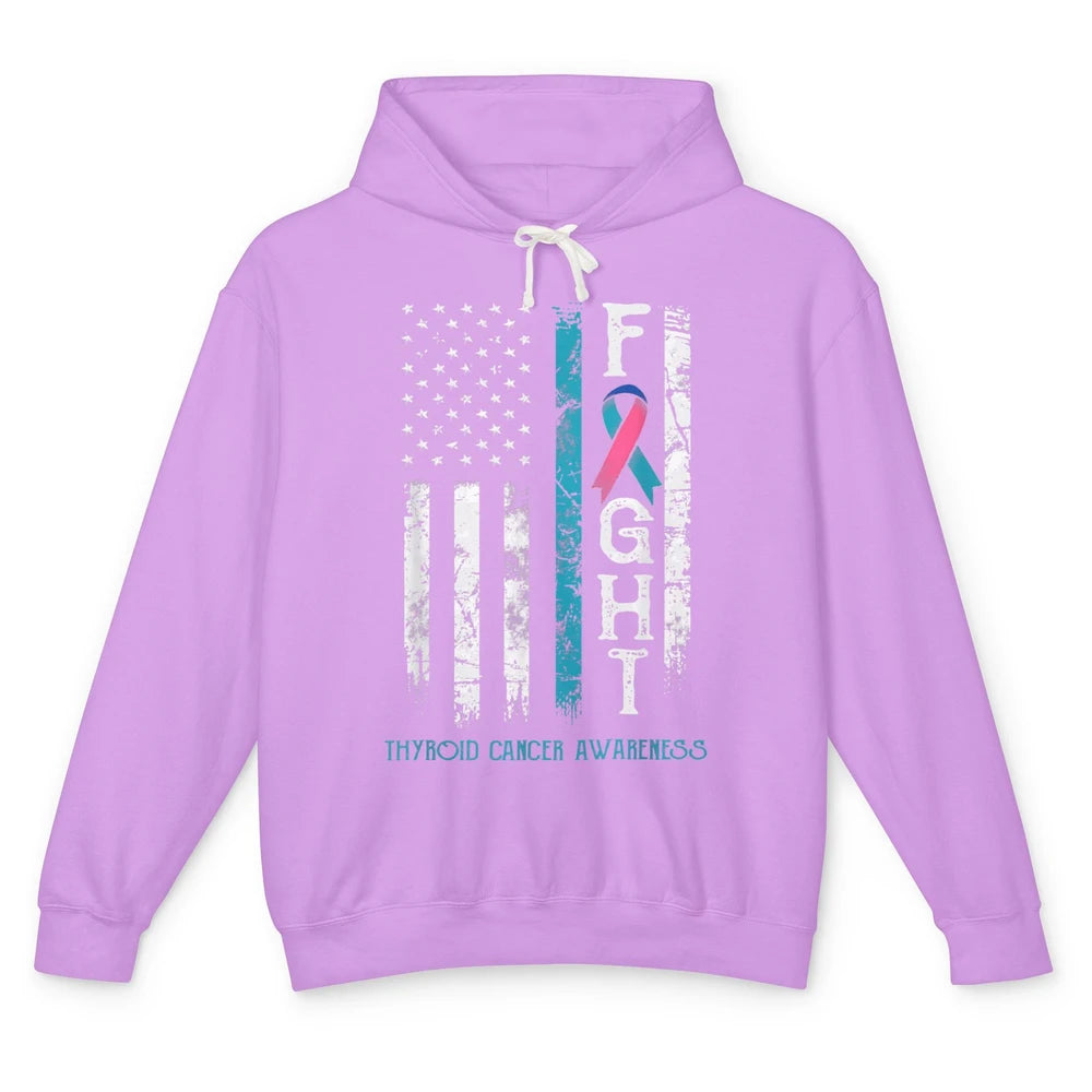 Thyroid Cancer Awareness Blue Pink Teal Ribbon Fight Flag Unisex Lightweight Hoodie