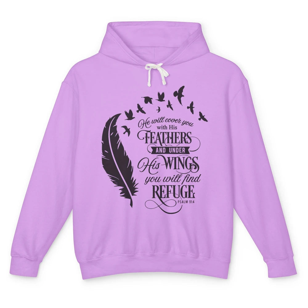 Christian He Will Cover You With His Feathers Bible Verse Unisex Lightweight Hoodie