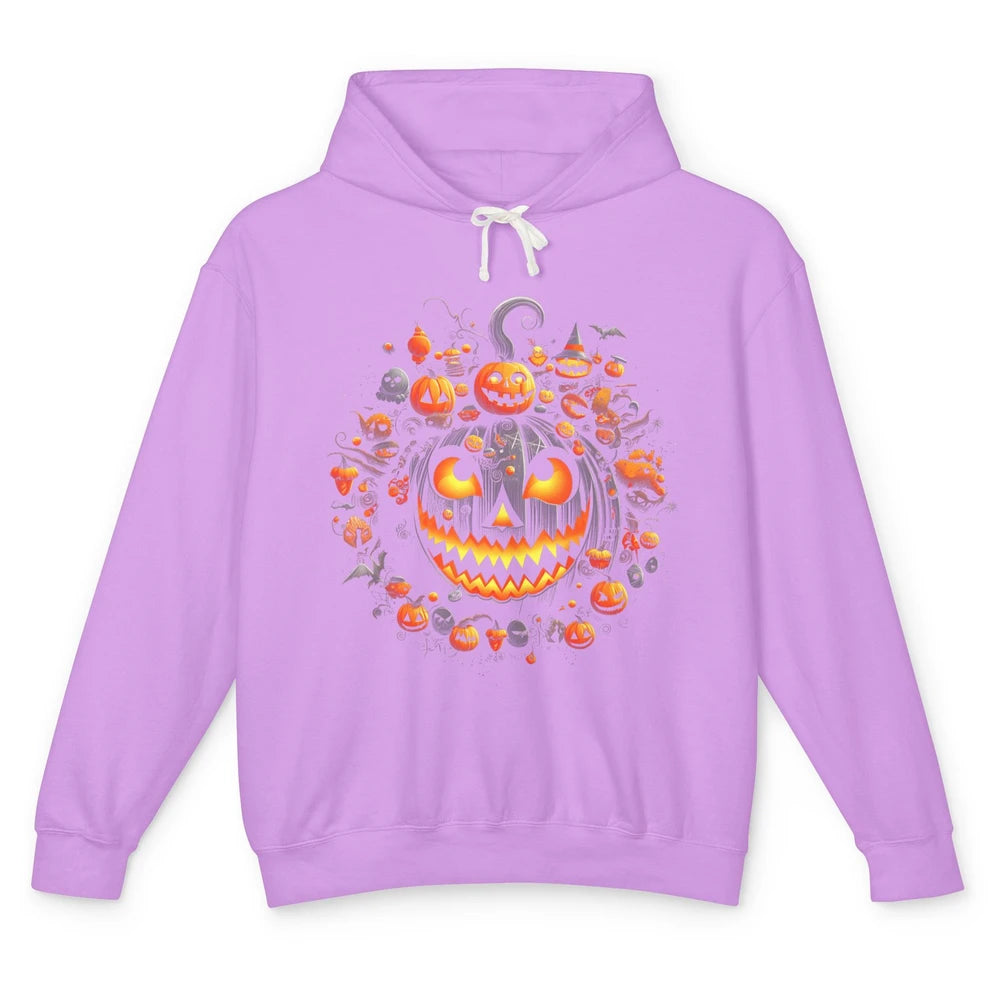 Funny Pumpkin Horror Ghost Boo Halloween Spooky Season Skull Unisex Lightweight Hoodie