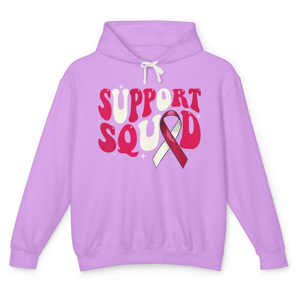 Groovy Support Squad Throat Cancer Awareness Burgundy White Unisex Lightweight Hoodie