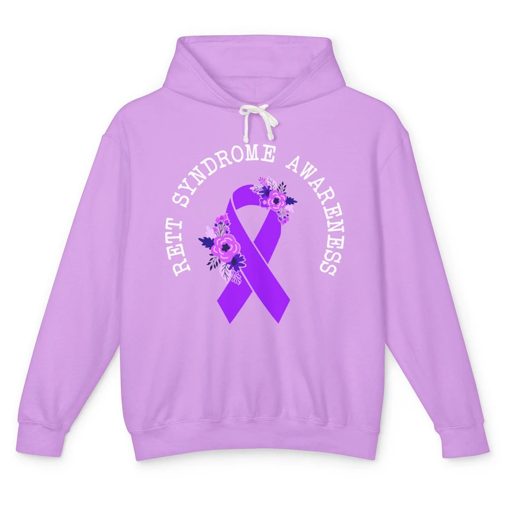 Rett Syndrome Awareness Floral Purple Ribbon Rainbow Unisex Lightweight Hoodie