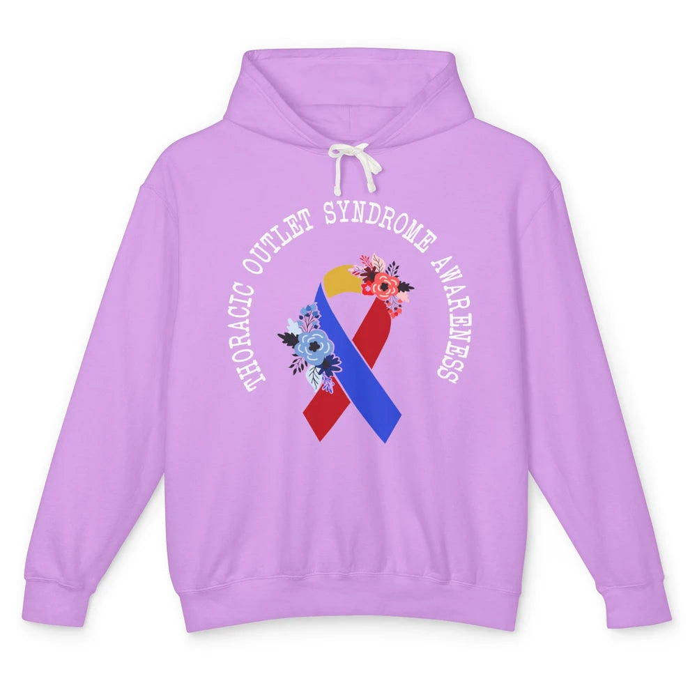 Thoracic Outlet Syndrome Awareness Floral Blue Red Ribbon Unisex Lightweight Hoodie