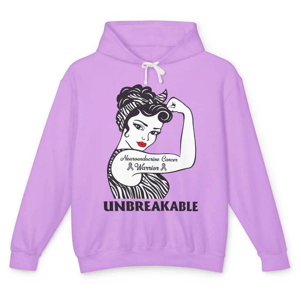 Unbreakable Neuroendocrine Cancer Warrior Zebra Ribbon Gift Unisex Lightweight Hoodie