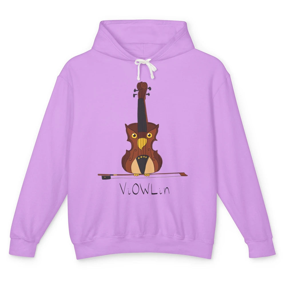 Funny Violin Owl Musician Cute Bird Pun Violin Player Humor Unisex Lightweight Hoodie