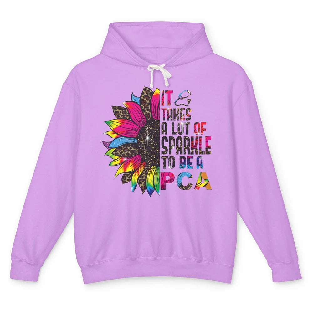 Leopard Sunflower Patient Care It Takes Sparkle To Be A PCA Unisex Lightweight Hoodie