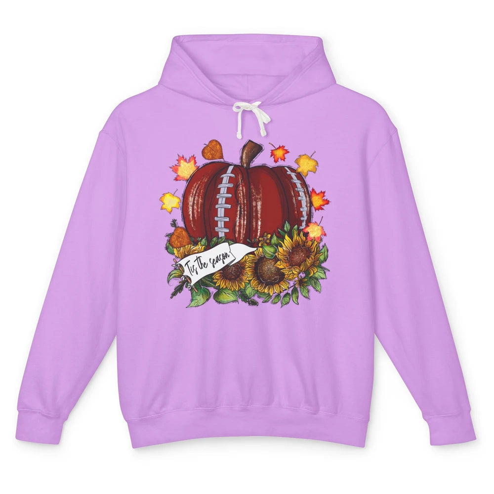 Football Pumpkin Tis The Season Sunflower Fall Leaves Autumn Unisex Lightweight Hoodie