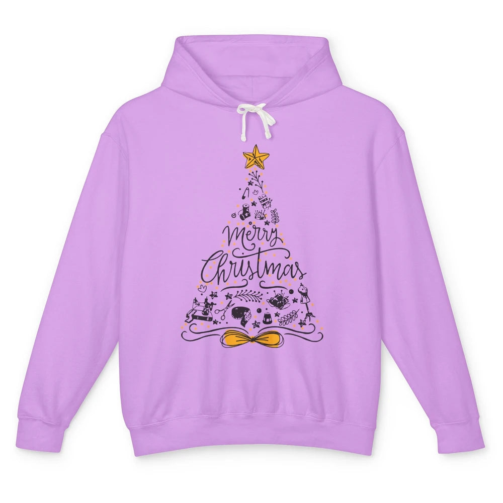 Funny Sewing Merry Christmas Tree Quilting Symbols Christmas Unisex Lightweight Hoodie