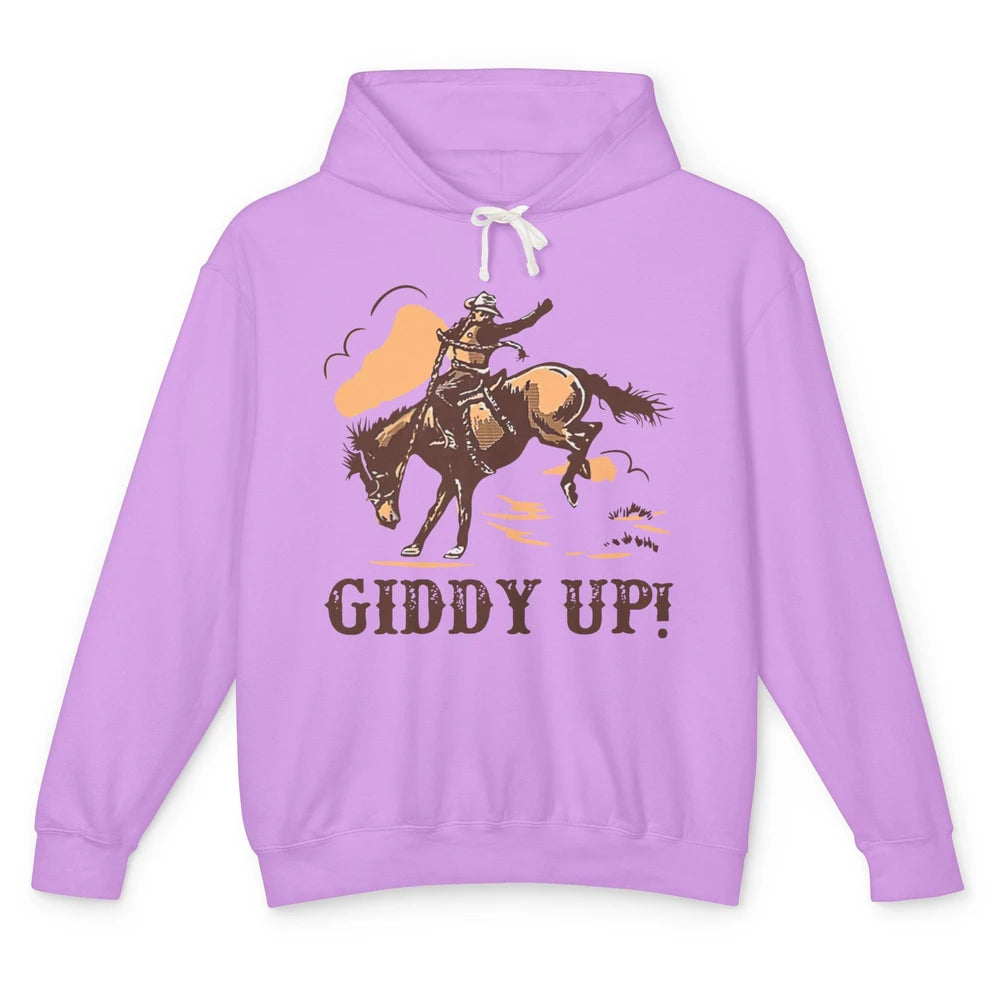 Retro Cowboy Rodeo Giddy Up Hold Your Horses Western Country Unisex Lightweight Hoodie