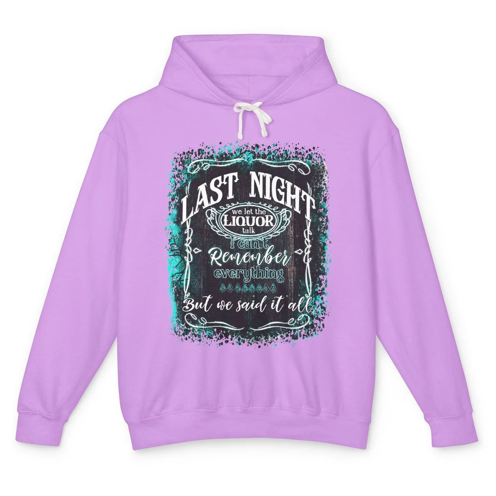 Retro Desert Cow Skull Last Night We Let Liquor Talk Western Unisex Lightweight Hoodie